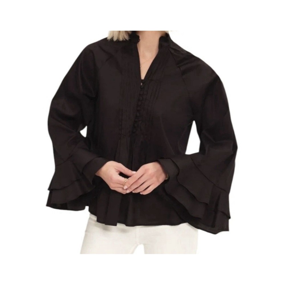 Harshman By Anthropologie Top Nagisa Popover Blouse Women's XS Black Career New